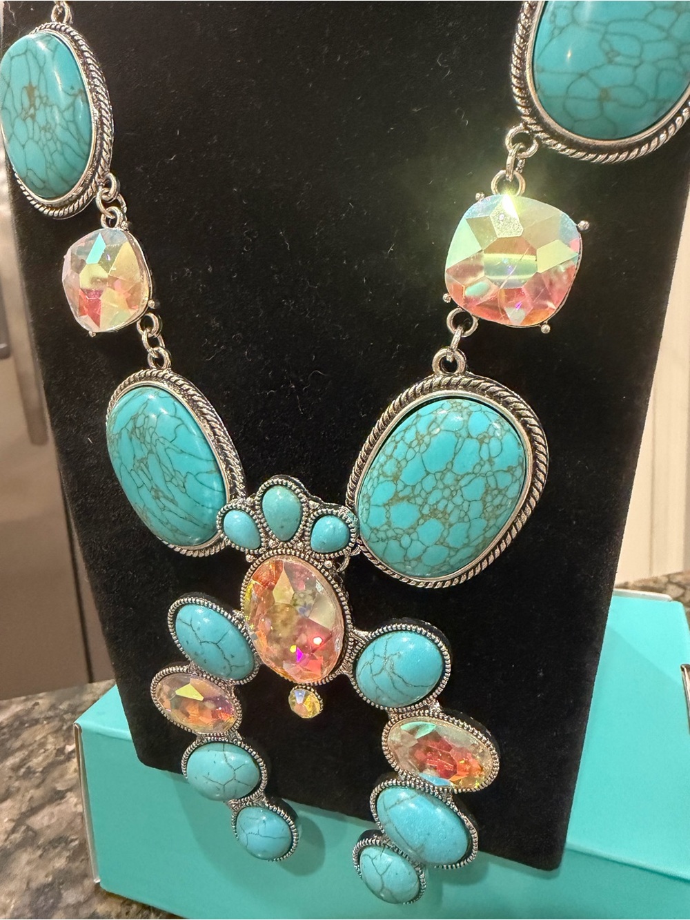 Emma Turquoise and AB Statement Pendant Necklace Fashion Jewelry - Picture 2 of 3